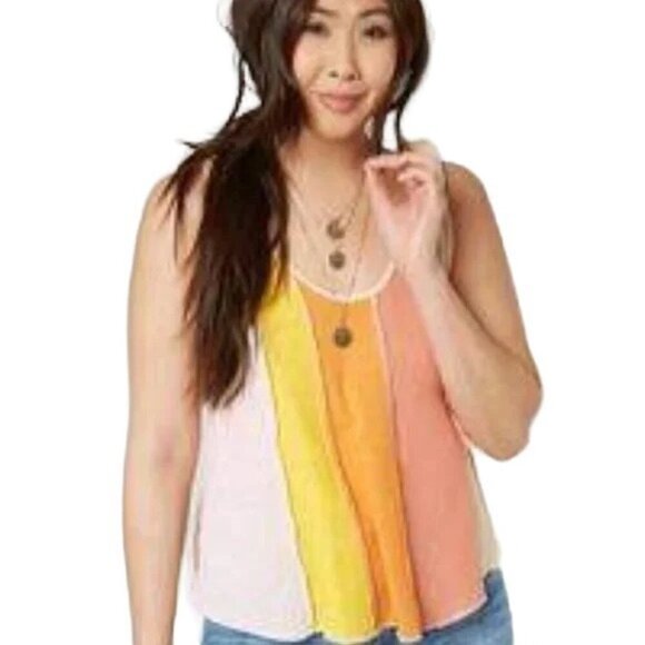 Free People Carousel Yellow Stripe Patchwork Tank Top - Picture 4 of 8
